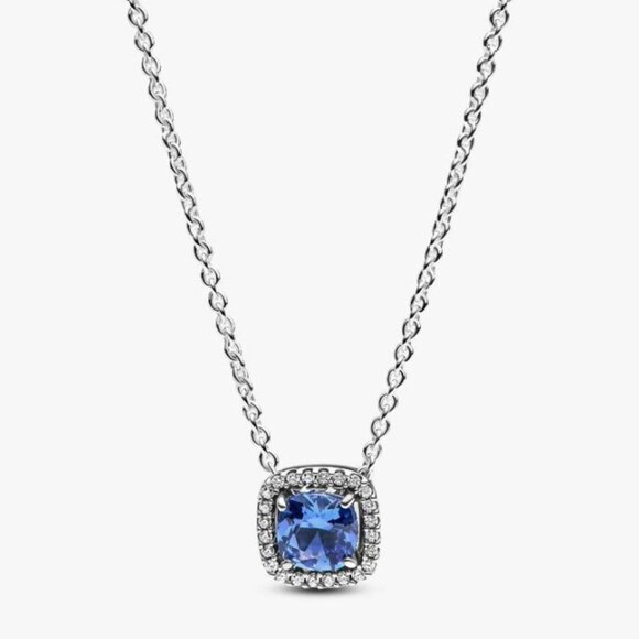 Pandora Jewelry - Pandora Sparkling Square Blue Halo Pendant Necklace NWT